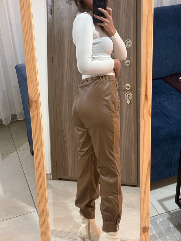 Kahverengi deri pantolon - Görsel 2