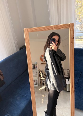 Siyah Rugan Deri Kadın Blazer Ceket - Görsel 4