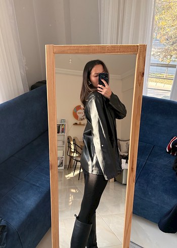 Siyah Rugan Deri Kadın Blazer Ceket - Görsel 5