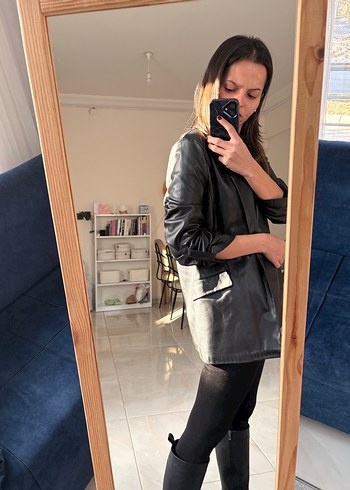 Siyah Rugan Deri Kadın Blazer Ceket - Görsel 6