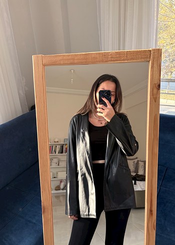 Siyah Rugan Deri Kadın Blazer Ceket - Görsel 2