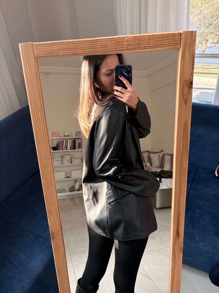 Siyah Rugan Deri Kadın Blazer Ceket - Görsel 3