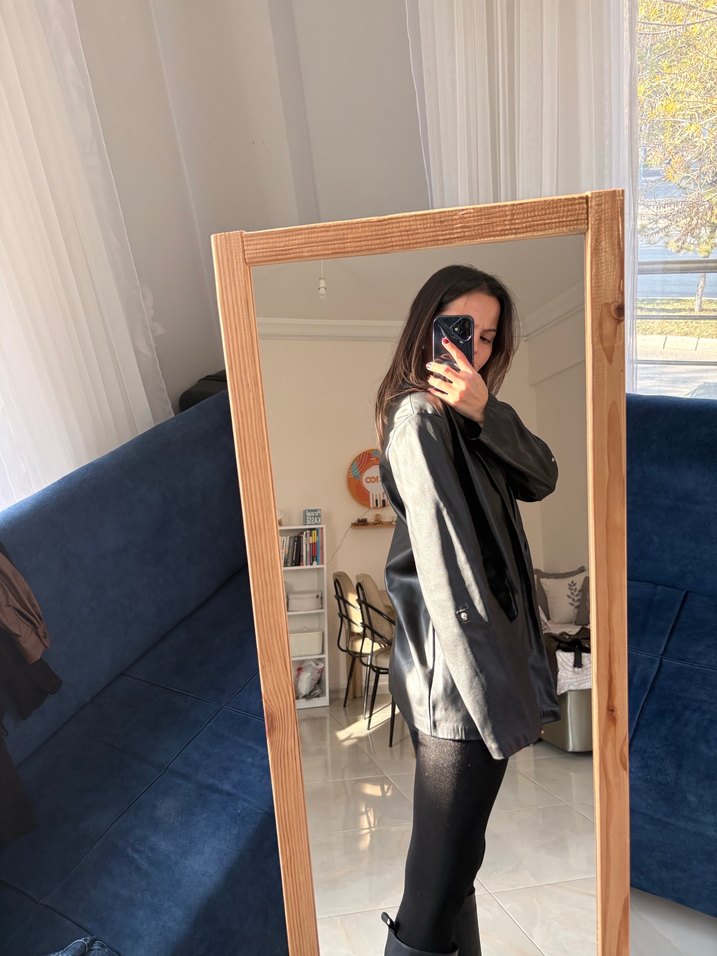 Siyah Rugan Deri Kadın Blazer Ceket - Görsel 4