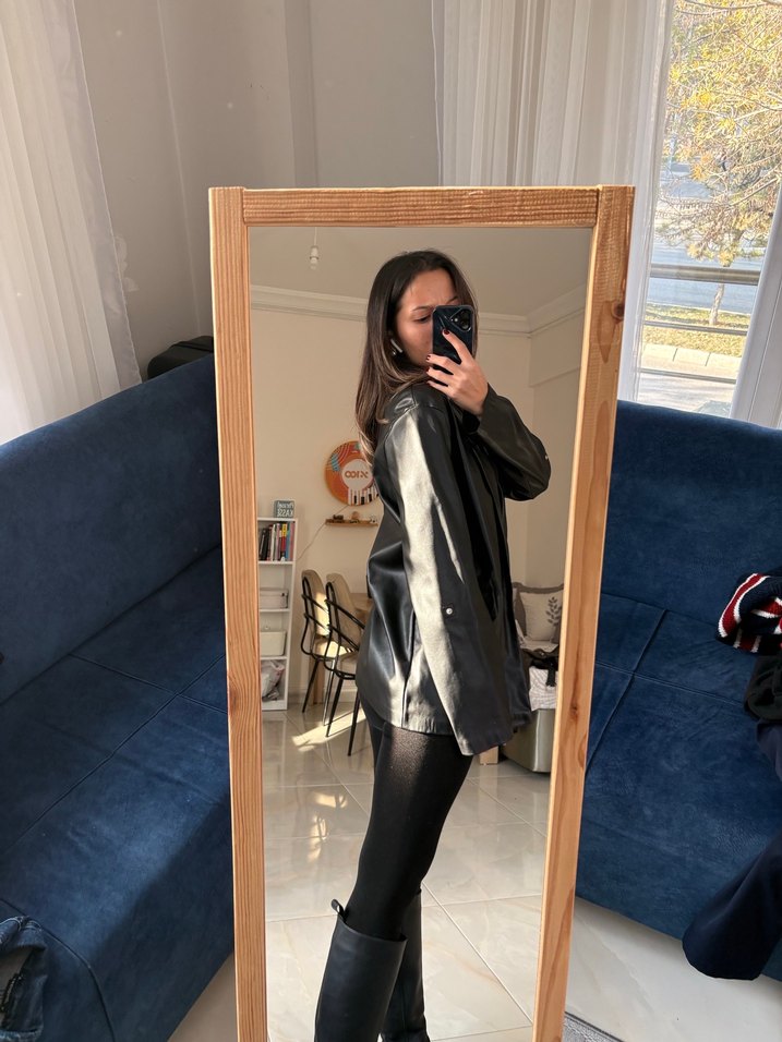 Siyah Rugan Deri Kadın Blazer Ceket - Görsel 5