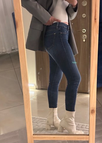 Gri Dar Kesim Boy Kadın Kot Pantolon - Görsel 5