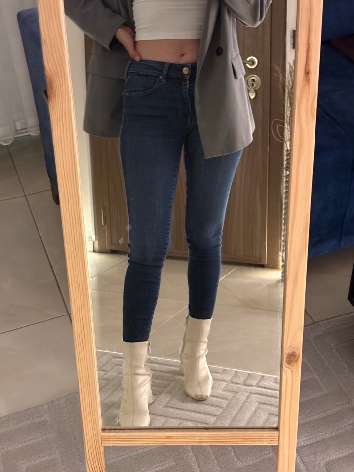 Gri Dar Kesim Boy Kadın Kot Pantolon - Görsel 2