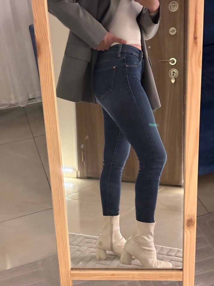 Gri Dar Kesim Boy Kadın Kot Pantolon - Görsel 5