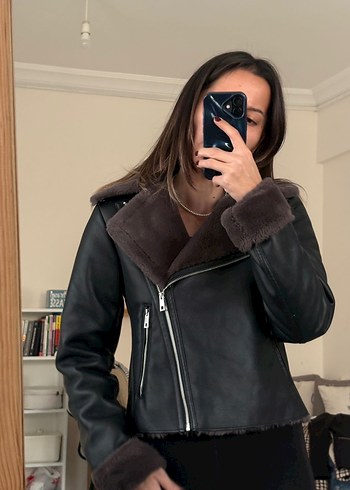 Acil satılıkKürk Detaylı Deri Kadın Biker Ceket - Görsel 6