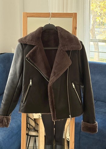 Acil satılıkKürk Detaylı Deri Kadın Biker Ceket - Görsel 4