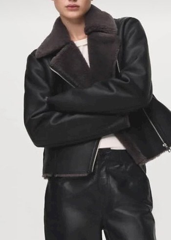 Acil satılıkKürk Detaylı Deri Kadın Biker Ceket - Görsel 3