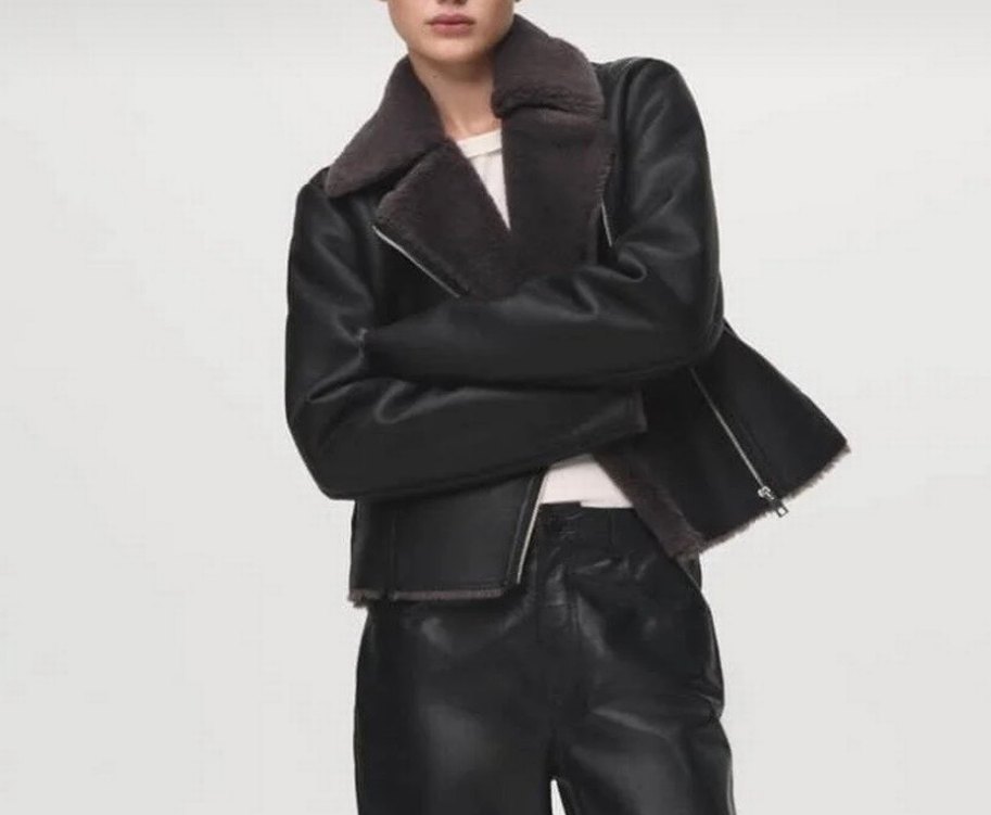 Acil satılıkKürk Detaylı Deri Kadın Biker Ceket - Görsel 3