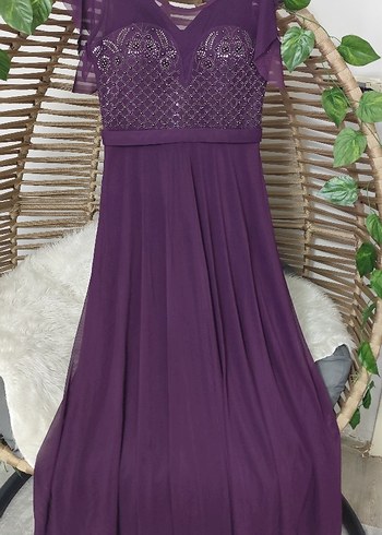 Mor Uzun İşlemeli V Yaka Abiye Elbise bir defa giyildi - Görsel 6