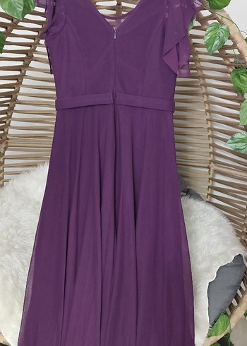 Mor Uzun İşlemeli V Yaka Abiye Elbise bir defa giyildi - Görsel 3