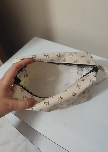 Beden ten rengi Renk Bej Baskılı Kadın Makyaj Çantası