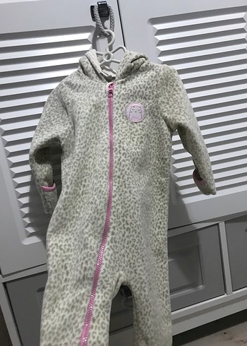 1 Yaş Beden Gri Leopar Desenli Kürklü Bebek Tulumu