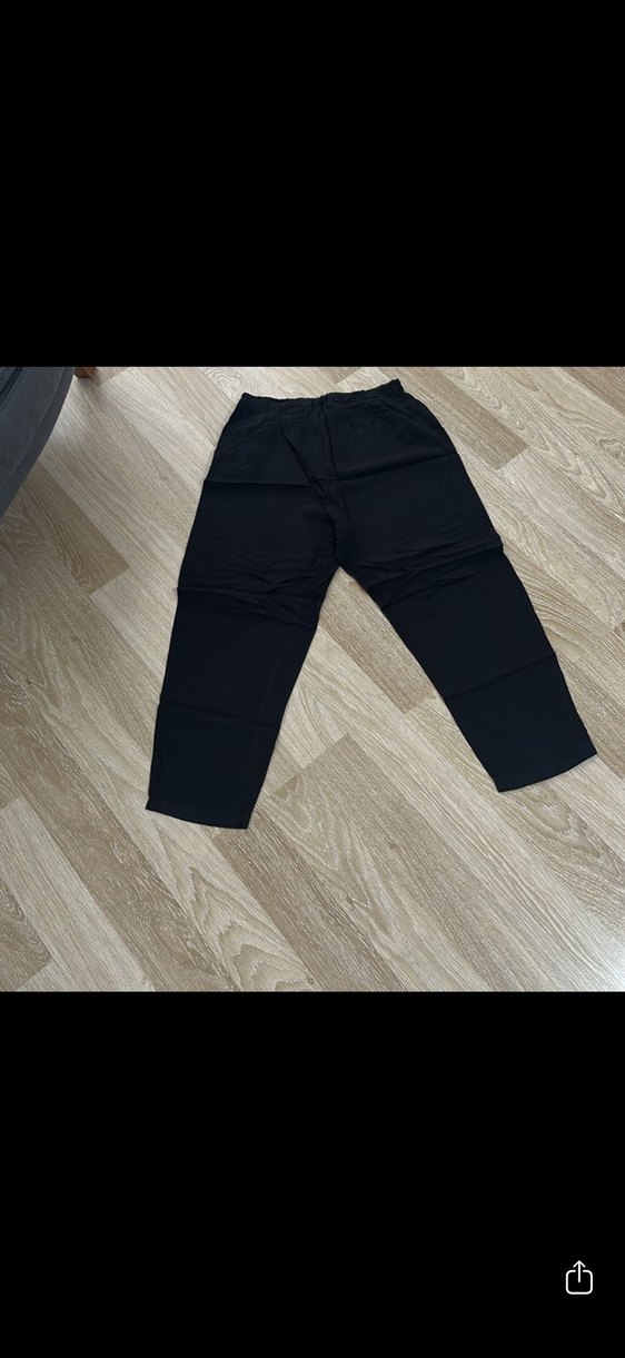 Siyah Keten Rahat Kesim Kadın Pantolon - Görsel 4