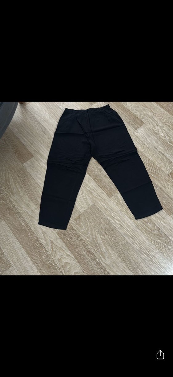 Siyah Keten Rahat Kesim Kadın Pantolon - Görsel 5