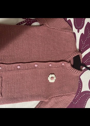 Kız Çocuk Pembe Triko Hırka el örgüsü - Görsel 6