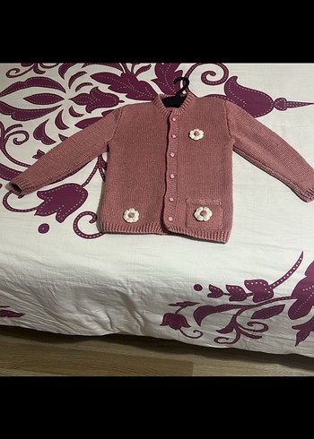 Kız Çocuk Pembe Triko Hırka el örgüsü - Görsel 2