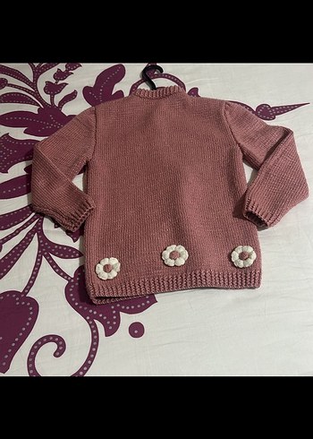 Kız Çocuk Pembe Triko Hırka el örgüsü - Görsel 3