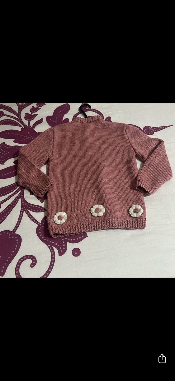 Kız Çocuk Pembe Triko Hırka el örgüsü - Görsel 3