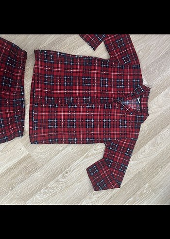 Kırmızı Erkek Düğmeli Uzun Kollu Pijama Takımı - Görsel 3