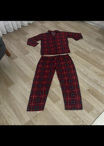 Kırmızı Erkek Düğmeli Uzun Kollu Pijama Takımı - Görsel 6