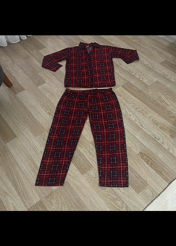 Kırmızı Erkek Düğmeli Uzun Kollu Pijama Takımı - Görsel 2