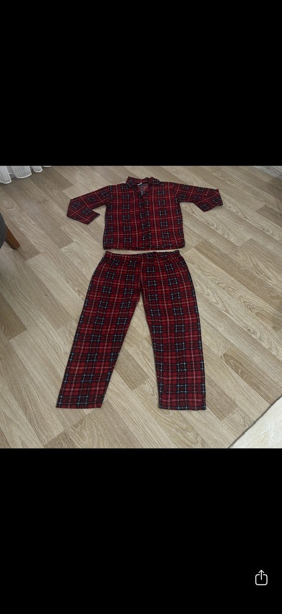 Kırmızı Erkek Düğmeli Uzun Kollu Pijama Takımı - Görsel 2