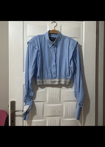 Kadın Mavi Denim Mini Gömlek
