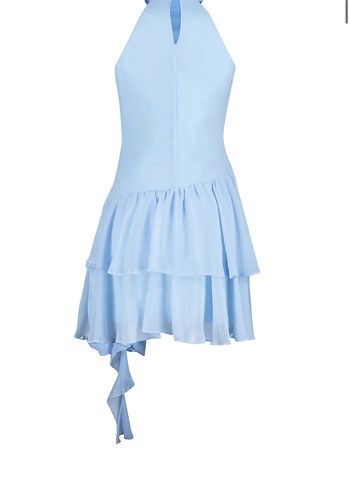Mavi Mini Fırfırlı Kolsuz Kadın Elbise - Görsel 2