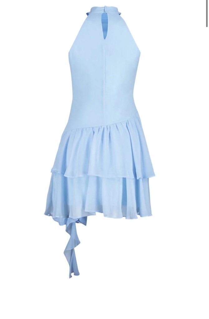 Mavi Mini Fırfırlı Kolsuz Kadın Elbise - Görsel 2