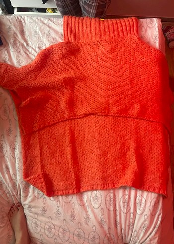 Turuncu önü kısa arkası uzun Boğazlı Triko Kadın Kazak - Görsel 3