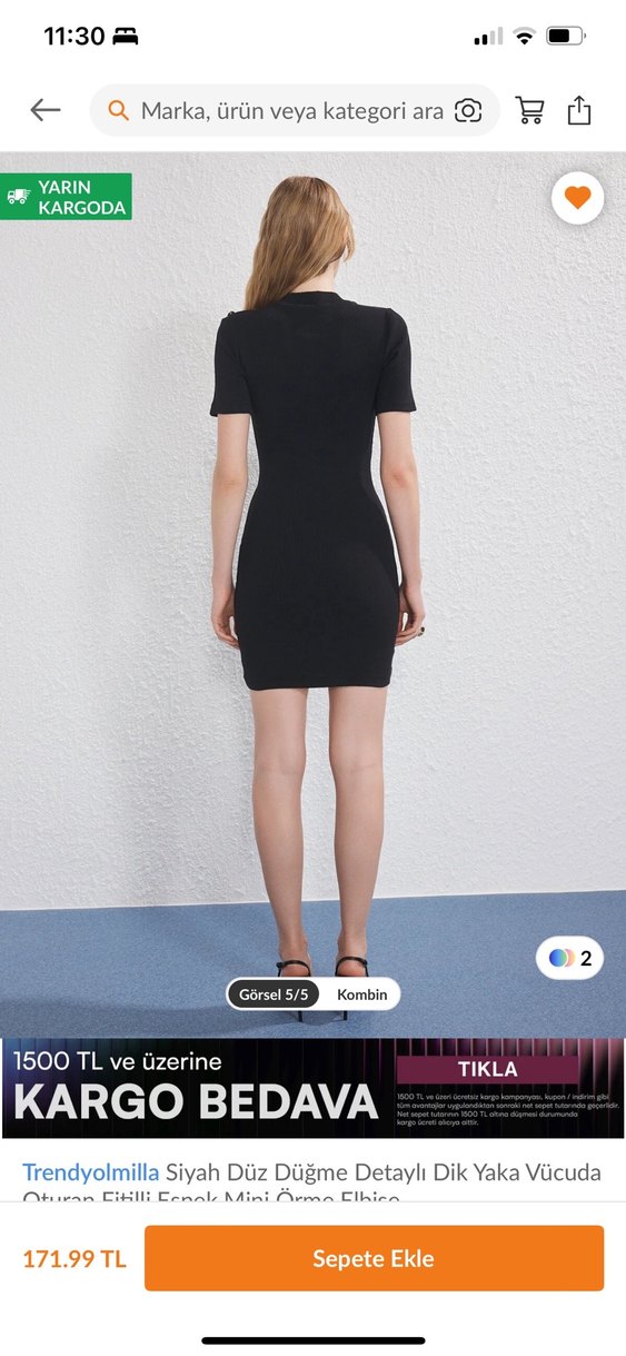 Siyah Mini Yüksek Yaka Kısa Kollu Elbise - Görsel 4