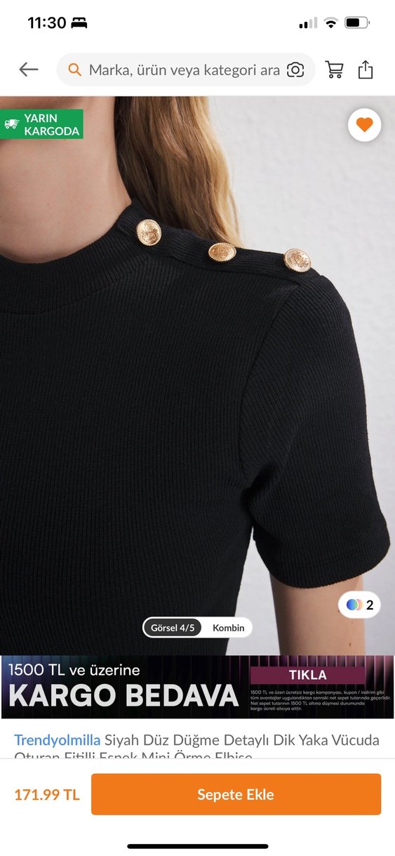 Siyah Mini Yüksek Yaka Kısa Kollu Elbise - Görsel 3