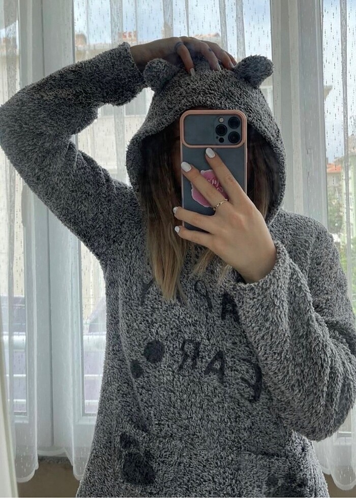 Kulak ve Cep Detaylı Kapüşonlu Polar Sweat - Görsel 2