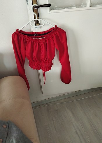 Diğer Kırmızı Fırfırlı Keten Mini Bluz