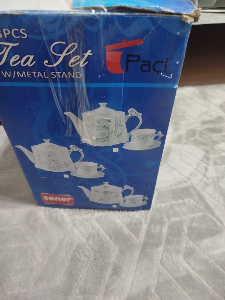 13 Parça Beyaz Çay Seti Metal Standlı - Görsel 3