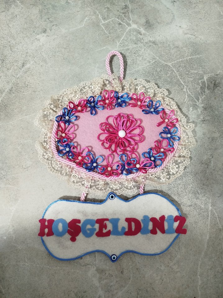 Pembe Nakışlı Hoşgeldiniz Kapı Süsü - Görsel 2