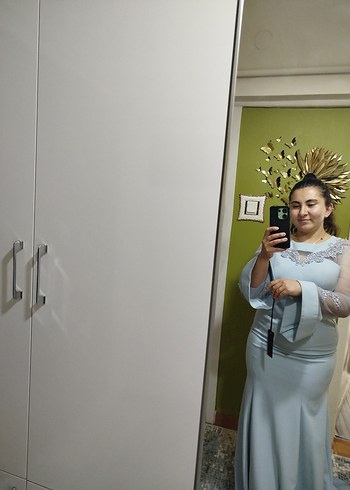 Mavi Uzun Kollu Nakışlı Kadın Elbise - Görsel 7