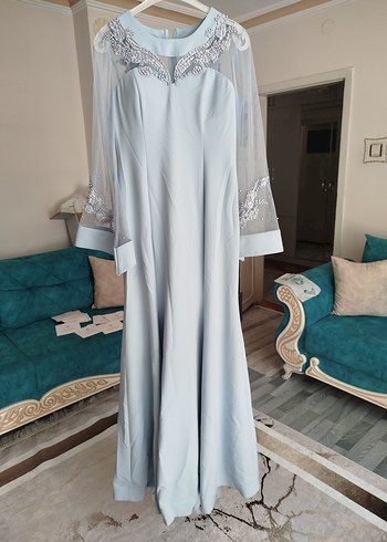 Mavi Uzun Kollu Nakışlı Kadın Elbise - Görsel 6