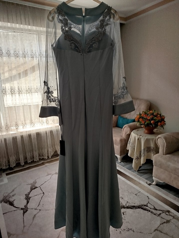 Mavi Uzun Kollu Nakışlı Kadın Elbise - Görsel 5