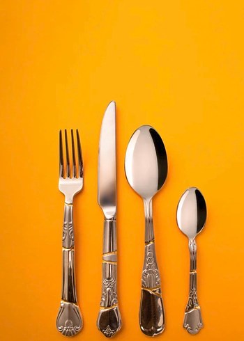 Seletti Gri ve Altın Detaylı 4 Parça Çatal Kaşık Seti - Görsel 2