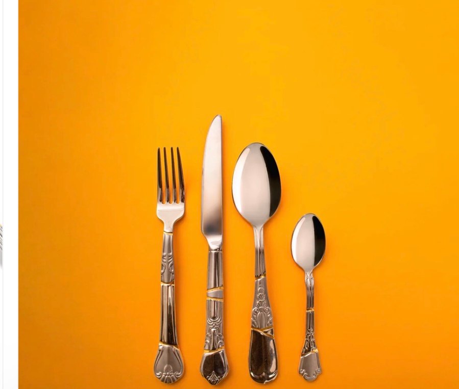 Seletti Gri ve Altın Detaylı 4 Parça Çatal Kaşık Seti - Görsel 2