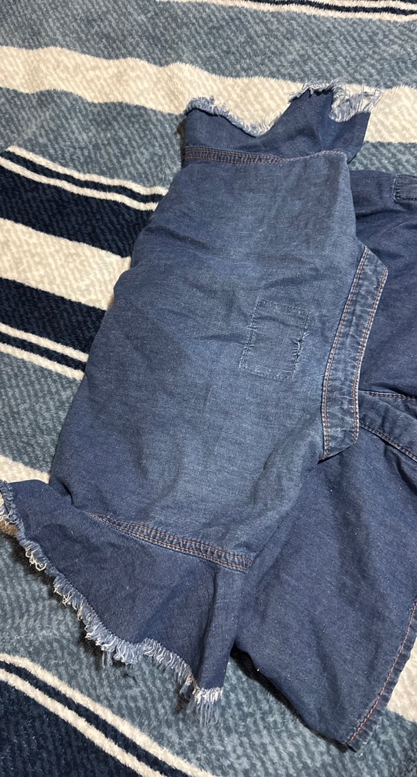 Kadın Koyu Mavi Denim Kısa Kollu Fırfırlı Gömlek - Görsel 3