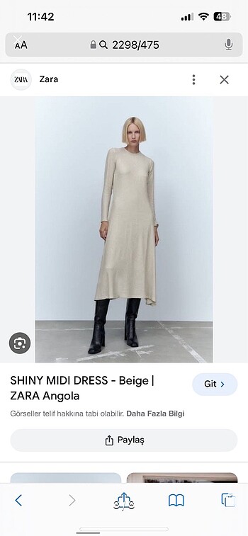 Zara SHINY MIDI DRESS içi astarlı