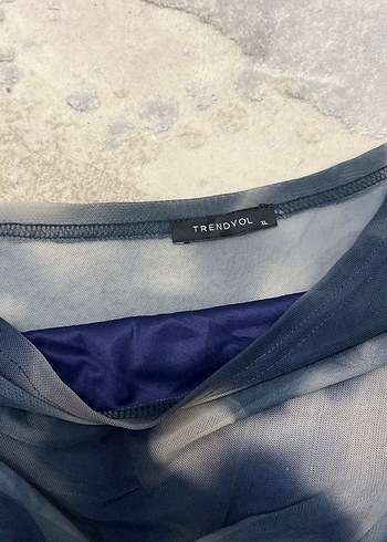 xl Beden gri Renk Uzun Kollu Drape Straplez Bağlama Desenli Bluz