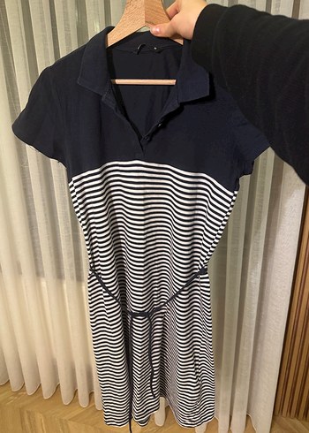 Defacto Lacivert Çizgili Kısa Kollu Elbise - Görsel 2