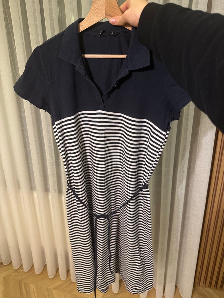 Defacto Lacivert Çizgili Kısa Kollu Elbise - Görsel 2