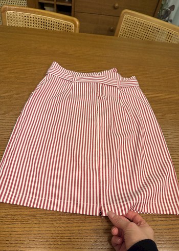 Koton Düğmeli Çizgili Kırmızı Midi Etek - Görsel 4